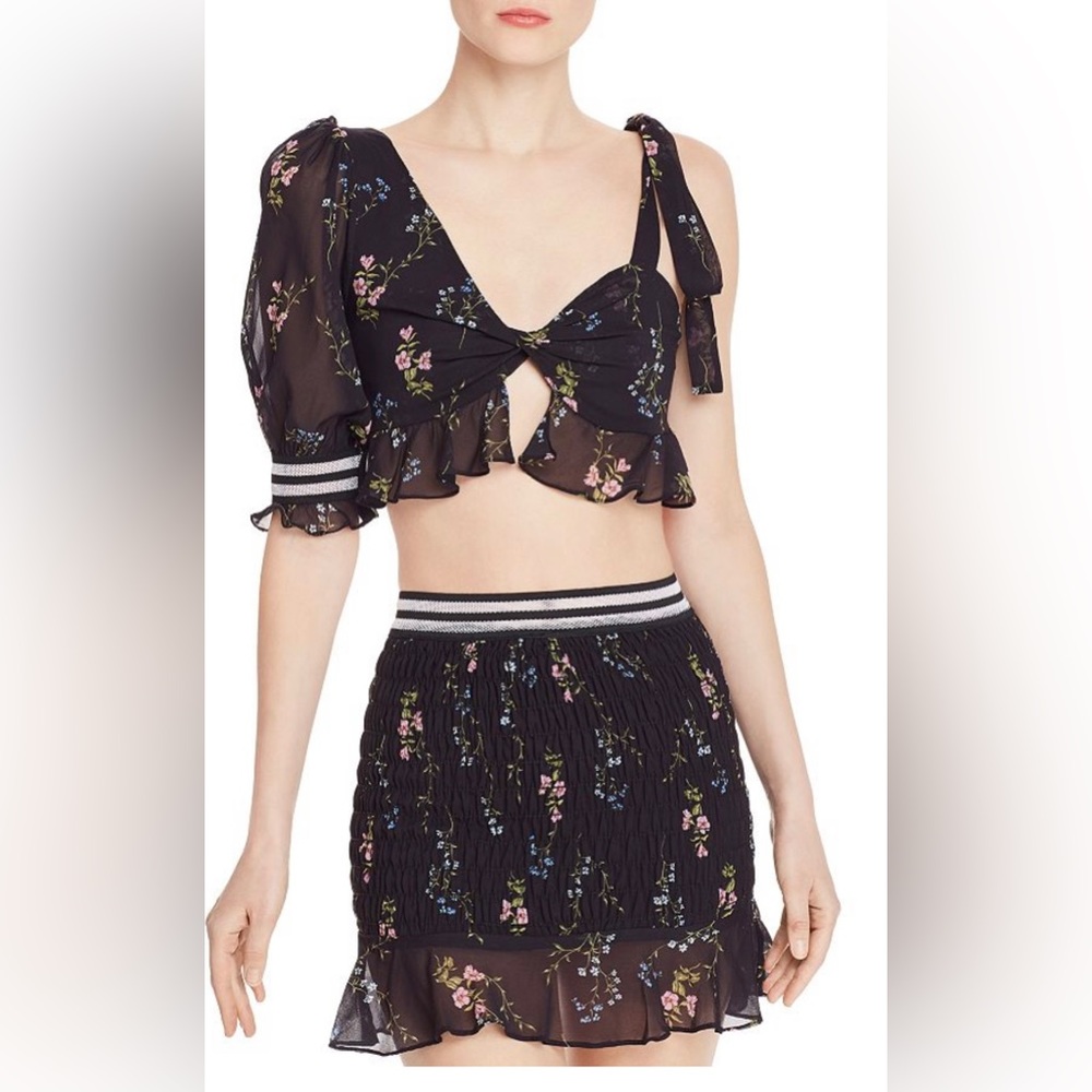 For Love and Lemons Odette Black Floral Crop Top NWT